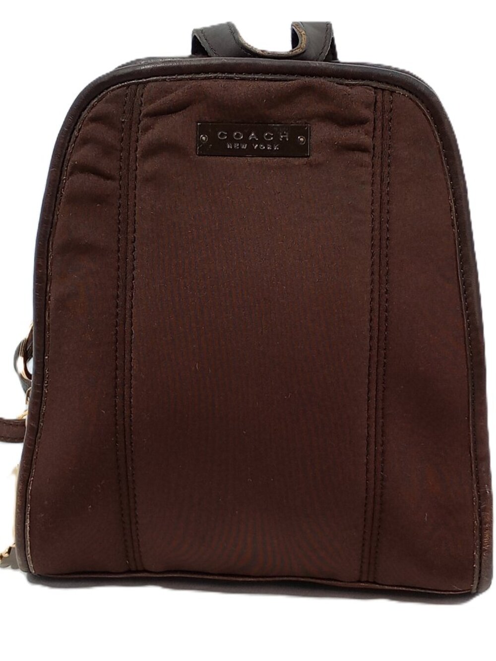 Coach New York Brown Mini Backpack Sling Bag Leather Trim Small Travel Purse